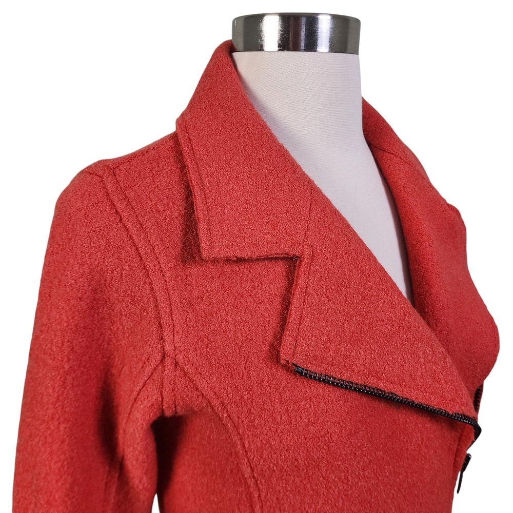Tahari Womens Boiled Wool Moto Style Jacket Size XS Orange Asymmetrical Zip - Picture 4 of 13